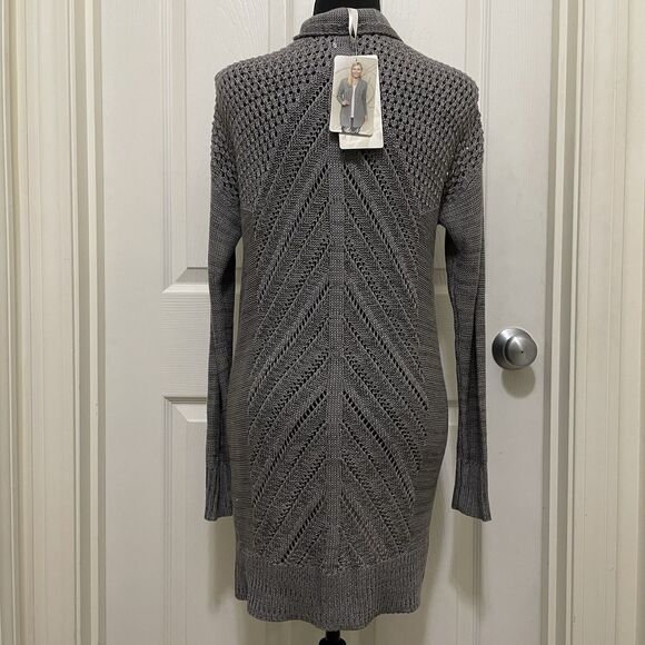 NWT Leo & Nicole Open Front Loose Knit Cardigan Lightweight Gray Women's X-Small - Picture 5 of 10